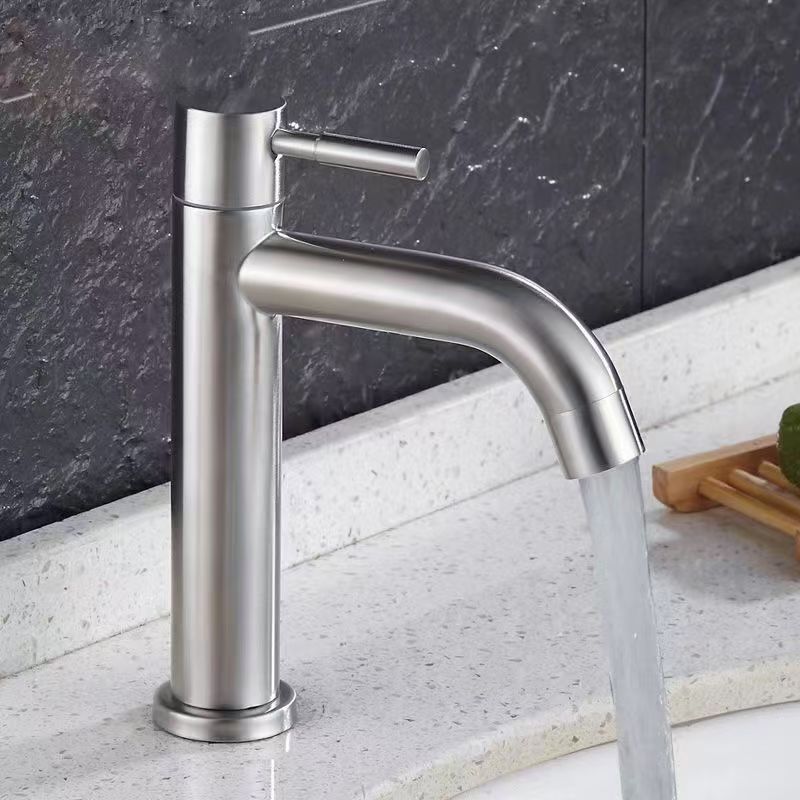 Thickened Stainless Steel Faucet Single Cold Countertop and Undercounter Basin Household Bathroom Countertop Washbasin Faucet