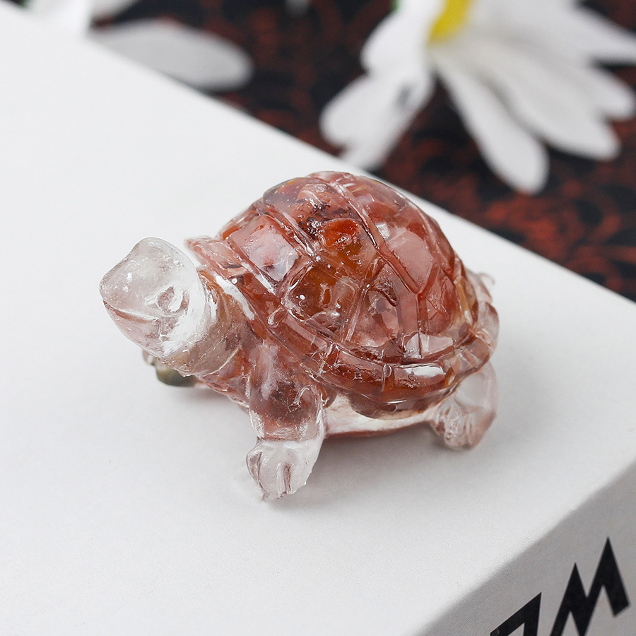 Cristal natural Animal Cristal blanco Cute Little Turtle Decoración creativa Adornos de escritorio Artesanías Decoración de coche