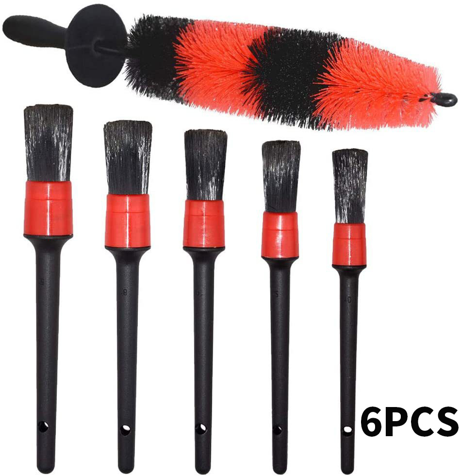 6件套车轮刷汽车清洁套件软刷毛轮胎刷和不同尺寸合成纤维细节刷