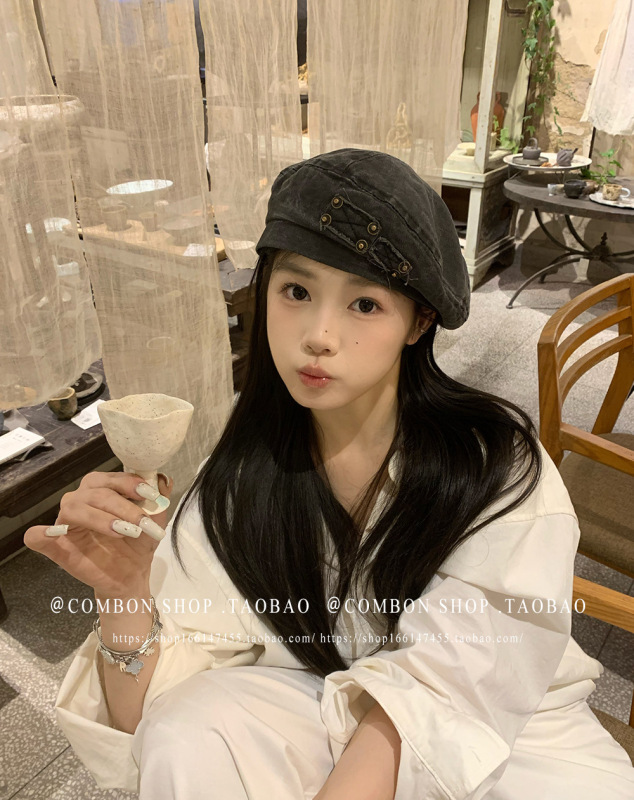 个性小众做旧贝雷帽女秋季时尚个性画家帽大头围显脸小报童帽女|undefined