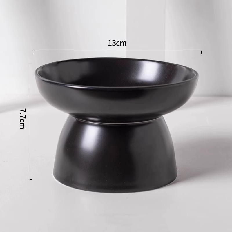 Tazón negro gato tazón de comida para gatos tazón de cerámica para mascotas tazón de arroz tazón de boca oblicua de pies altos antidetonantes protección del cuello