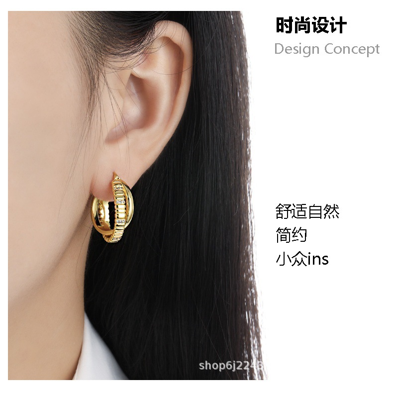 Double Layer Zircon Earrings with Cross Pattern, Daily Wear