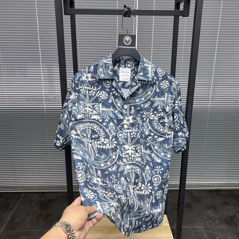 Western Style and Good-Looking Yuppie Style! Summer Fashion Lapel Cashew Flower Cool Breathable Casual Short-Sleeved Shirt for Men