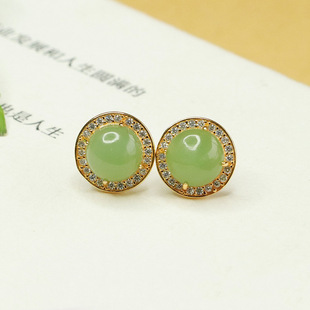 Aiyu S925 silver inlaid natural Hetian jade earrings jade round earrings factory wholesale generation AY4030302