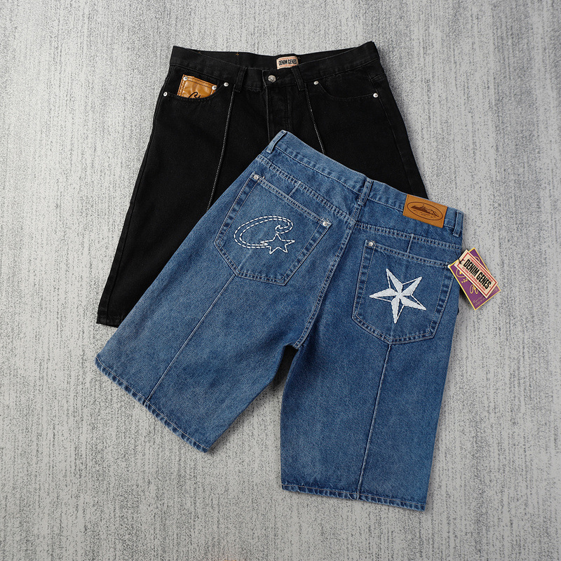 24 New Model Alcatraz Jeans Mid-Length Pants with Star Embroidery High Street Shorts Casual Five-Point Pants for Men
