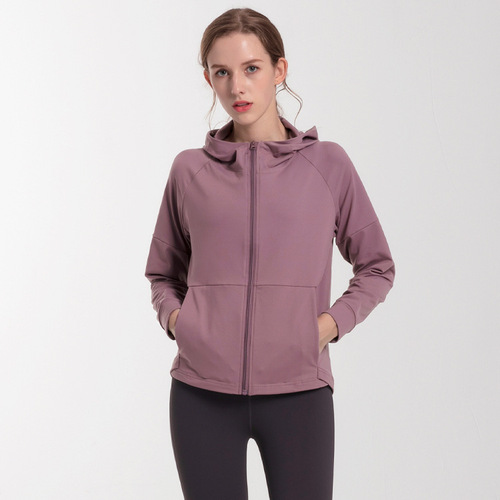 Casual sport jacket, loose zipper pullover, stylish hooded fitness top, women's long-sleeved yoga wear for autumn and winter