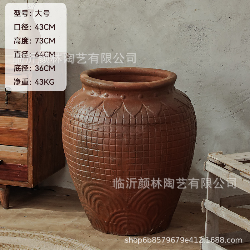 Taras de cerámica de viento silencioso retrógrado taras de cerámica en relieve a mano botellas de cerámica decoración residencial gran taras de cerámica de tierra ornamentación de vasijas de cerámica