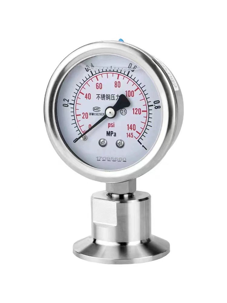 Мембранный манометр YTP-60BF Быстрая установка санитарного зажима типа полностью ударопрочный мембранный патрон из нержавеющей стали 50,5 мм