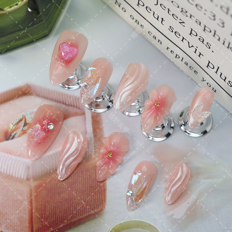 Factory Direct Sales Cross-Border Wearable Nails, Spring and Summer Style, 3D Resin Flowers, S-Curve, Pinkish Mermaid Color, Brightening Nails Factory Direct Sales Cross-Border Wearable Nails, Spring and Summer Style, 3D Resin Flowers, S-Curve, Pinkish Mermaid Color, Brightening Nails