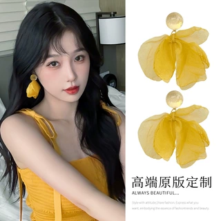 黄色花朵耳钉女2025新款爆款耳环夏天小众设计高级感夸张气质耳饰