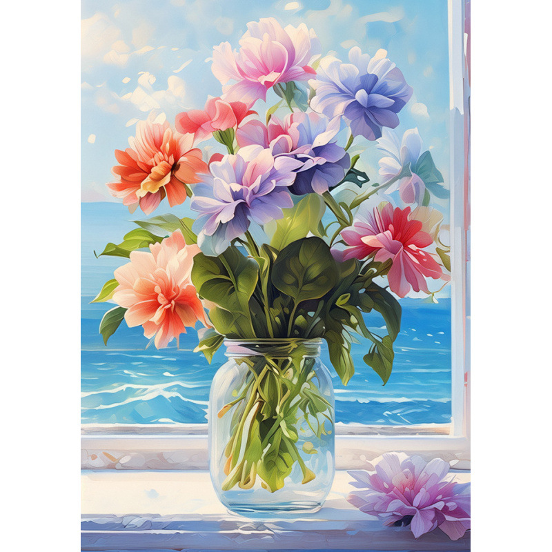 Diamante DIY transfronterizo pintado completo mar flor paisaje jarrón decoración pintado 5D Rubik cubo fábrica de diamantes al por mayor