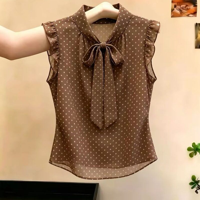 French Retro Bow Tie Shirt Women's T-Shirt Short-Sleeved 2026 Summer New Versatile Polka Dot Top for Women French Retro Bow Tie Shirt Women's T-Shirt Short-Sleeved 2026 Summer New Versatile Polka Dot Top for Women