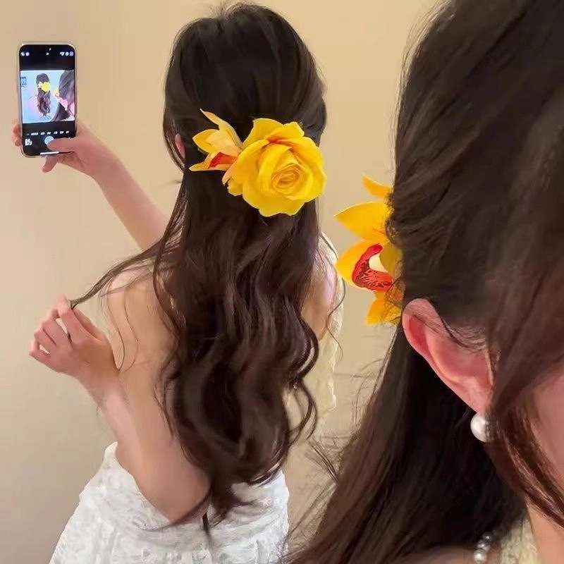 春夏の雰囲気の模擬花のヘアピン、美しいサイドヘッドドレス、ヘアアクセサリー、海辺の写真撮影、高級ヘアピン|undefined