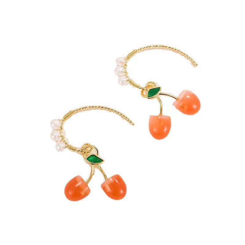 Mori cereza perla pendientes nuevos nicho de nicho dulce temperamento femenino diseño simple y exquisito joyas de auriculares