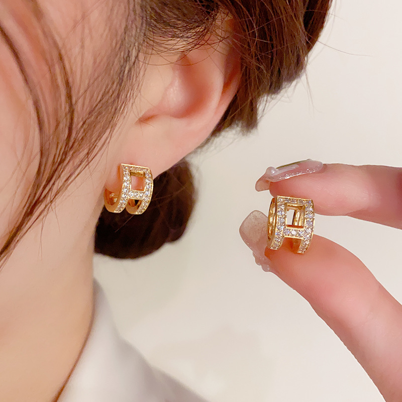 Small design elegant sophisticated earrings with zircon