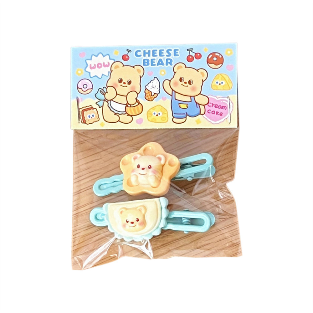 Adorable leche amarilla oso adornamiento de cabello conjunto dulce chica corazón clip de cabello anillo de dibujos animados buquetas clip de cabello cola de caballo cuerda de cabello
