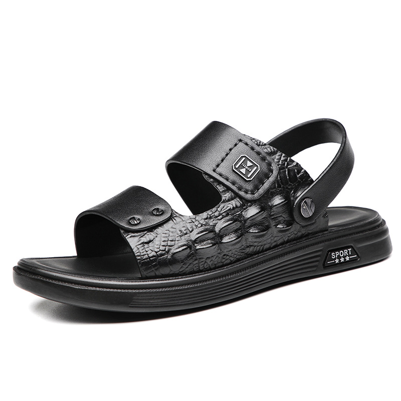 Primera capa de piel de oveja de verano Zapatos de playa de los hombres sandalias al aire libre moda casual cuero abierto dedo del pie zapatos de los hombres papá zapatillas de cuero suave