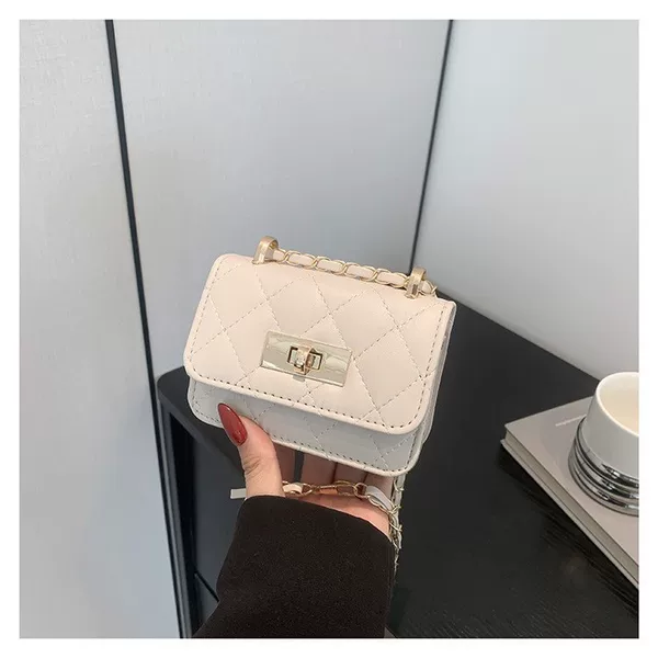 Diamond Chain Women's Bag, Fashionable Small Bag, Silver Bag, Fashionable Lock Buckle, Solid Color Mini Square Bag, Crossbody Shoulder Bag