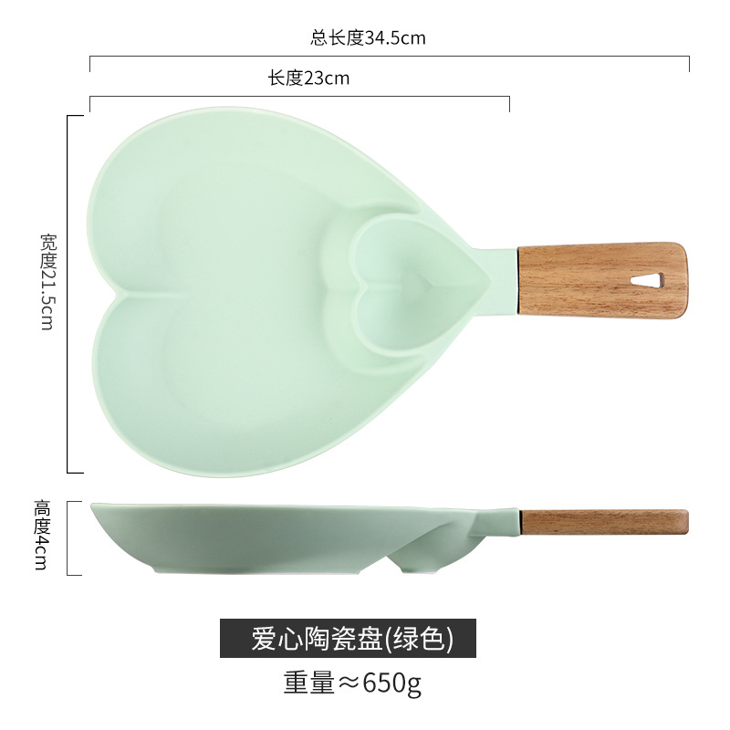 Placa de bola de masa de cerámica hogar Placa de desayuno con plato de vinagre plato de comida occidental Placa de merienda bandeja de cerámica mango de madera