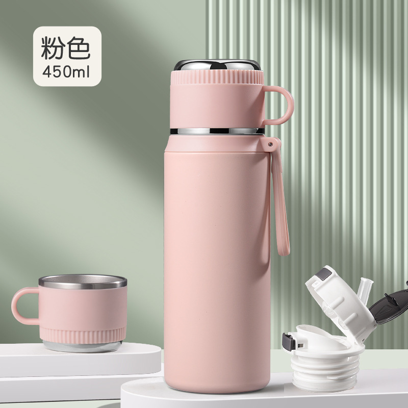 Chuangwu Society Taza de aislamiento térmico para niños, estudiantes de secundaria y secundaria 316 acero inoxidable taza de agua de paja especial para mujeres portátiles