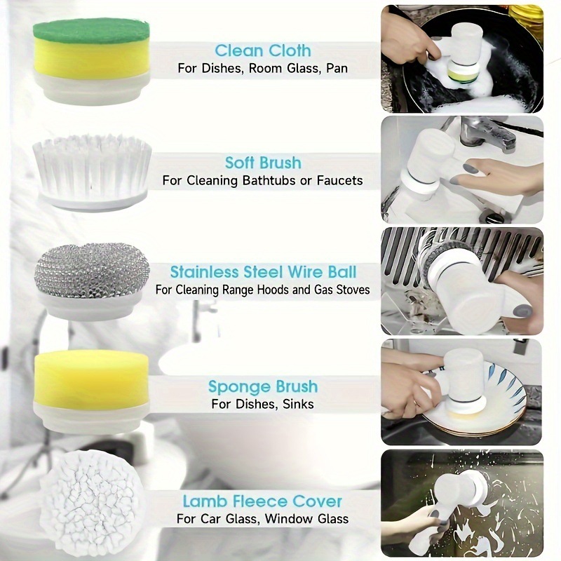 Un cepillo de limpieza eléctrico cinco en uno, 500mAh, con cinco cabezales de cepillo reemplazables