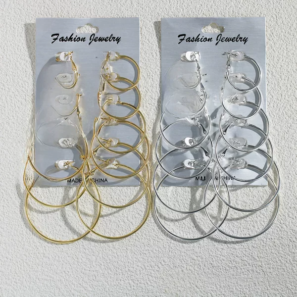 European and American Versatile Earrings for Women, Slimming Effect, Popular Needle-Clasp Earrings, Smooth C-Shaped Hoops in Different Sizes, Simple and Stylish Set