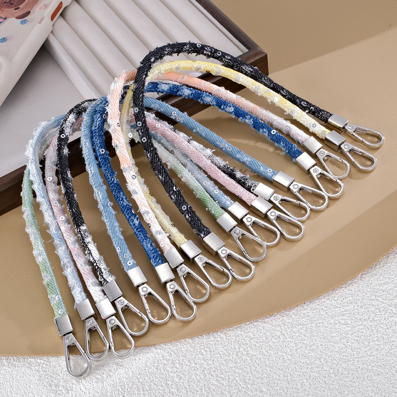 Personalized Fashion Gradient Ripped Denim Hand Chain with a High-End Feel, Sequined Wrist-Style Phone Lanyard, Bag Accessory Personalized Fashion Gradient Ripped Denim Hand Chain with a High-End Feel, Sequined Wrist-Style Phone Lanyard, Bag Accessory