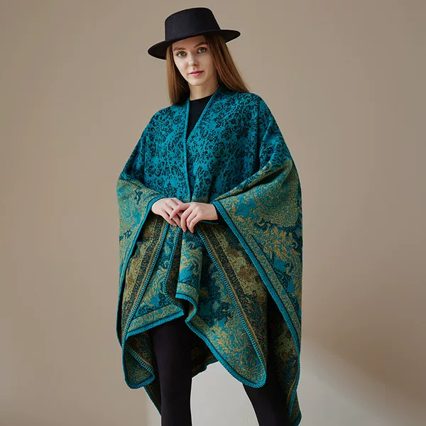 Factory spot wholesale Women's split Cape shawl classical style double-sided tassel travel warm cloak New
