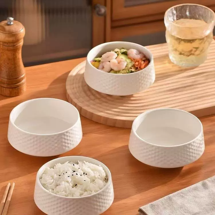 极简风纯白米饭碗不规则家用陶瓷碗汤碗甜品碗沙拉碗高颜值餐具