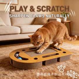 木质猫抓板宠物解闷迷宫玩具猫抓球带逗猫棒宠物玩具猫掏洞磨爪板