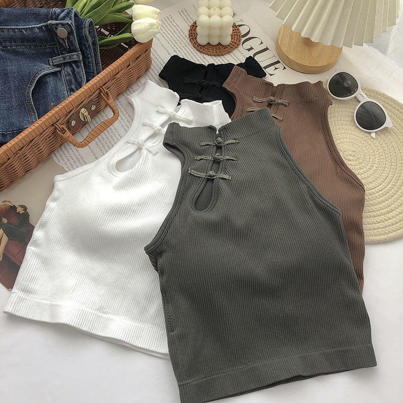 Cheongsam Buckle No Steel Ring with Chest Pad Vest Women's Autumn and Winter 2023 Fashionable All-match Vertical Texture Short Guofeng Top Cheongsam Buckle No Steel Ring with Chest Pad Vest Women's Autumn and Winter 2023 Fashionable All-match Vertical Texture Short Guofeng Top