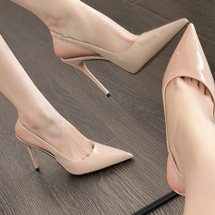 [Ready Stock] Baotou Sandals for Women, New Style, Sexy and Beautiful, Patent Leather Nude Color, High Heels for Ladies, Stiletto Heels