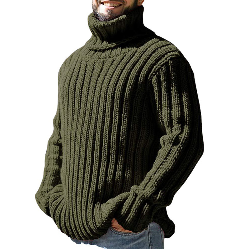 Cross-border turtleneck men's solid color slim knit top 2025 autumn and winter new sweater fashion European and American men's clothing