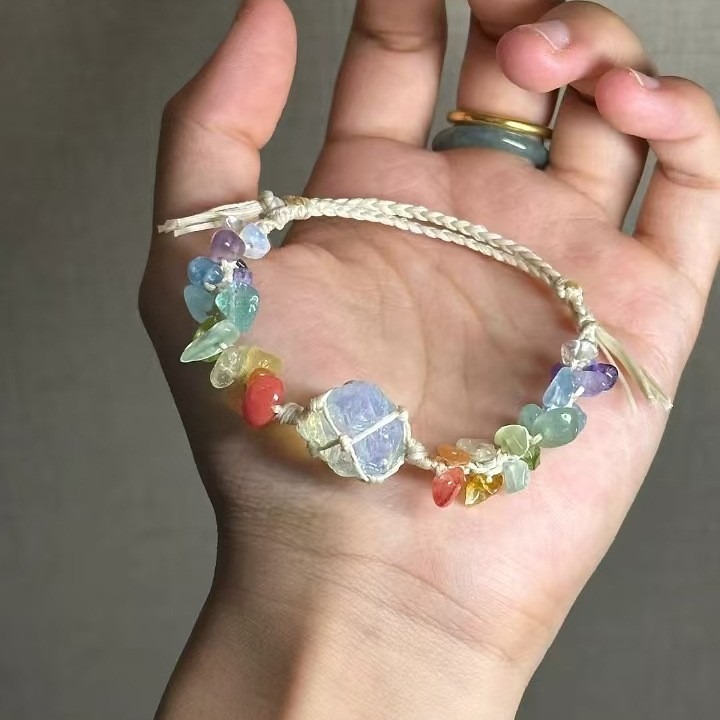 新中式莫奈花园蝴蝶碎石手链编织手绳森系治愈小红书同款编织手饰|undefined