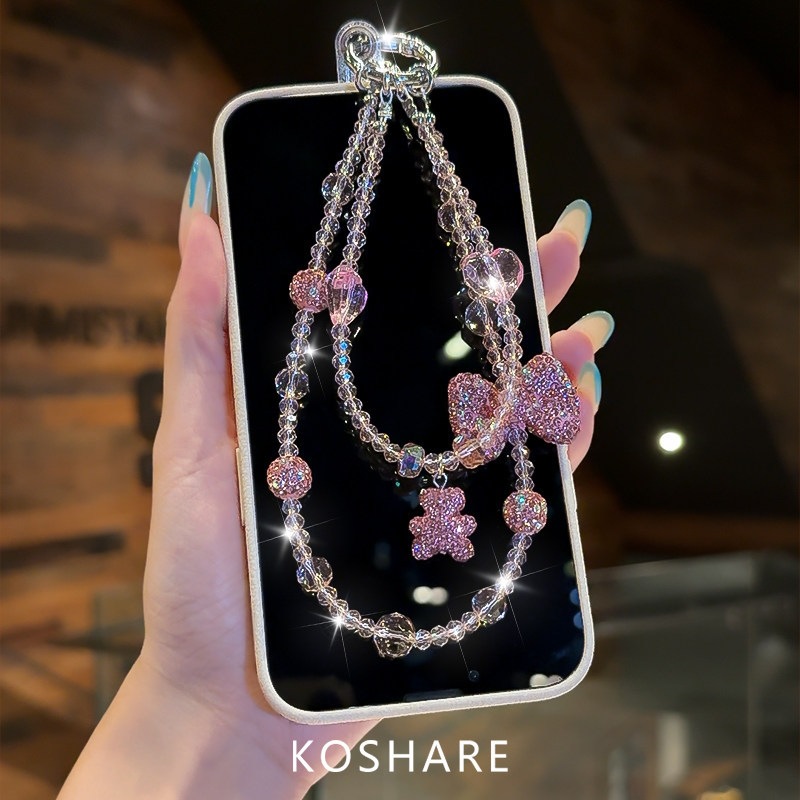 Bear Flexible verano fresco flash cadena de teléfono móvil ligera de lujo alta sensación bolsos de cristal colgante colgante cadena corta