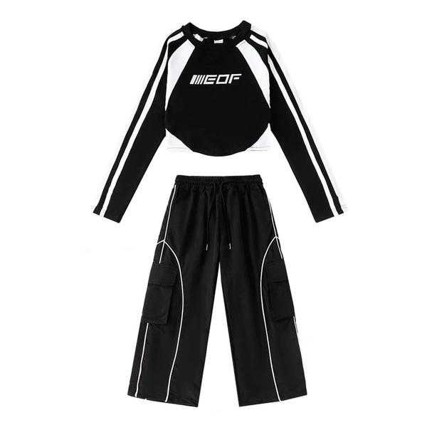 EOF black and white long sleeve + reflective strip black overalls
