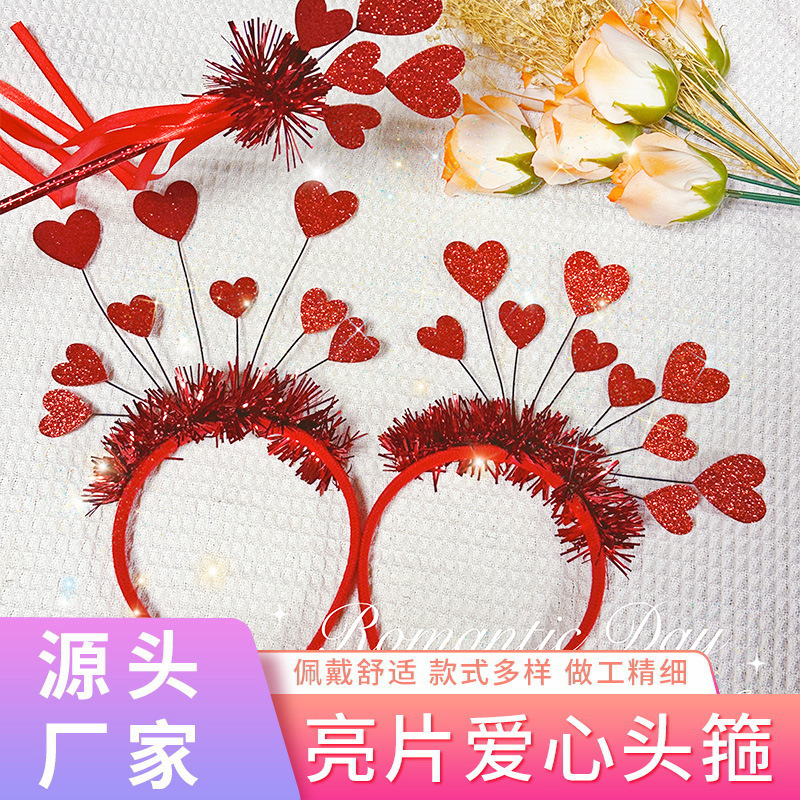 Yiwu accesorios para el cabello de Europa y América ins moda diadema fiesta tocado Día de San Valentín rojo lentejuelas encantadora diadema