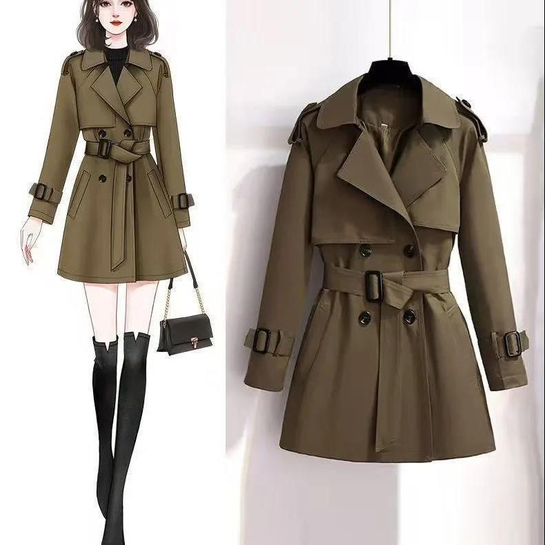 Windbreaker Jacket for Women 2025 Spring & Fall Korean Style Petite High-End Waist Chic British Style Long Coat