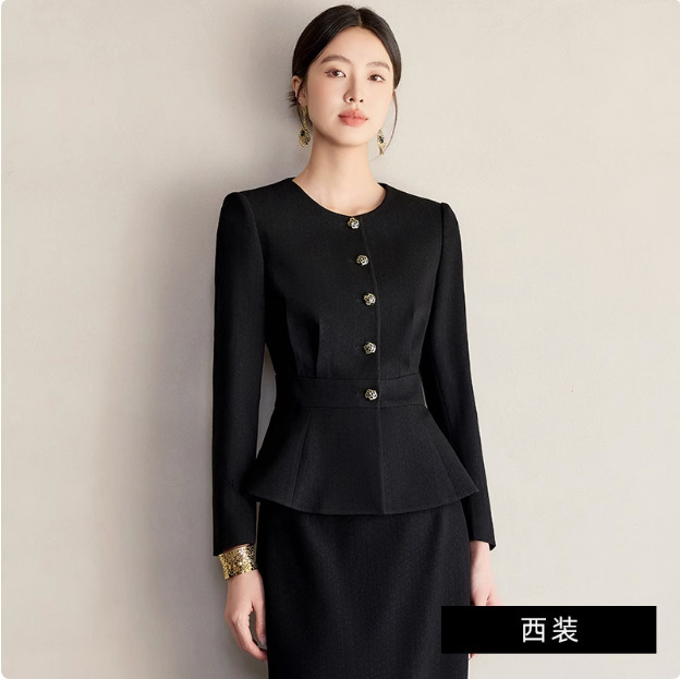 春と秋のファッションシングルブレストプロフェッショナルレディースパンツブラックスーツラウンドネックスリム痩身美容室ジュエリーショップフォーマルOL|undefined