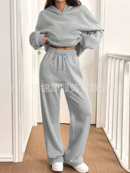 European and American Export 2025 Amazon Autumn and Winter Casual Sports Casual Long-Sleeved Sweatshirt Wide-Leg Pants Suit