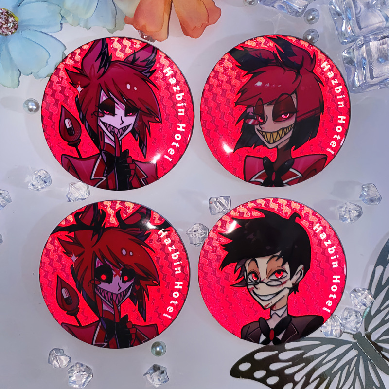 Glamorous Reflected Badge of Hell Hotel Alastor Anime Merchandise Dual Flash Blinking 75mm Millet Pin