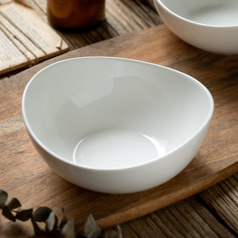 Alto color blanco de 7 pulgadas de forma especial tazón de cerámica de frutas ensalada tazón de restaurante en simple postre tazón exportación transfronteriza