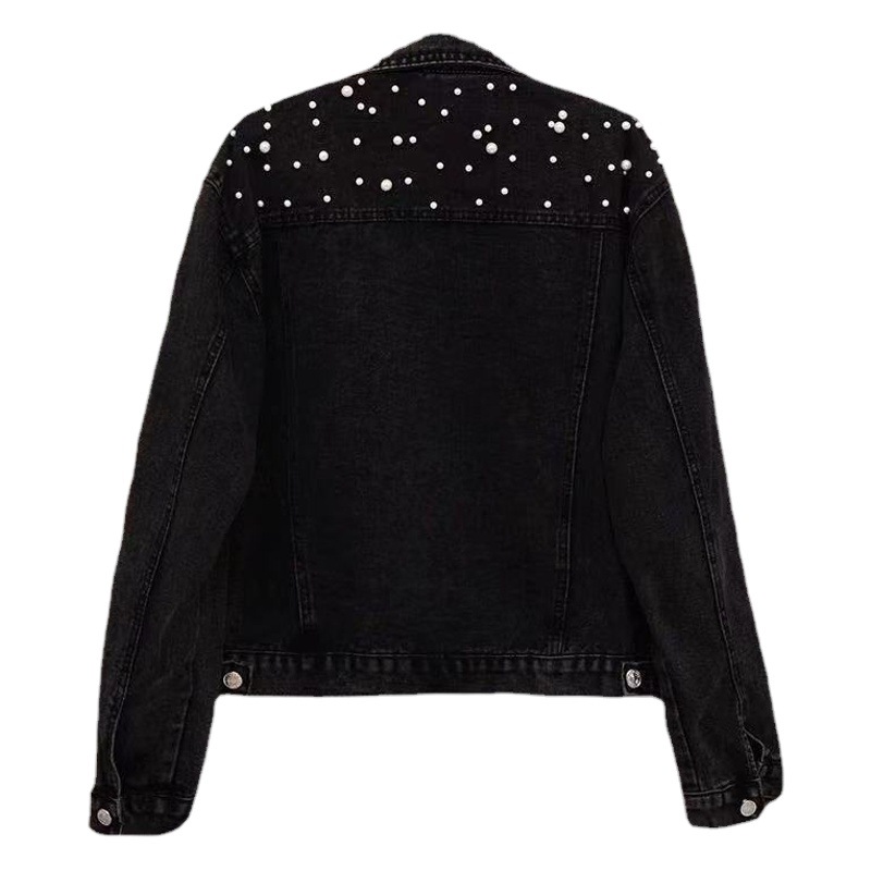 Cross-Border spring and autumn Korean style heavy industry fashion beaded short Denim coat women's loose plus size denim clothing ins fashion