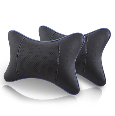 Headrest Car Neck Pillows, Genuine Leather - full-leather-black-and-blue-headrest-1-piece-no-specifications