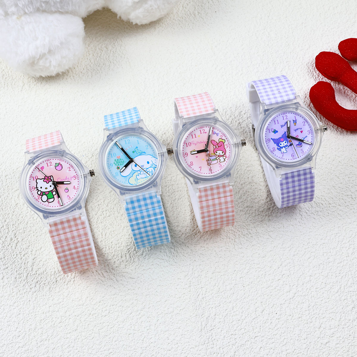 Grid Kuromi Cute Cartoon Children's Watch Jade Dog Elementary School Watch Quartz Watch Boys and Girls Gifts