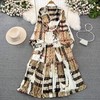 Advanced flashlight, fitted brace, elegant dress, long skirt, high-quality style, long sleeve, V-neckline, A-line, flowered