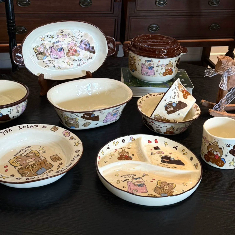 Cute shopping bag, ceramic high quality tableware, with little bears