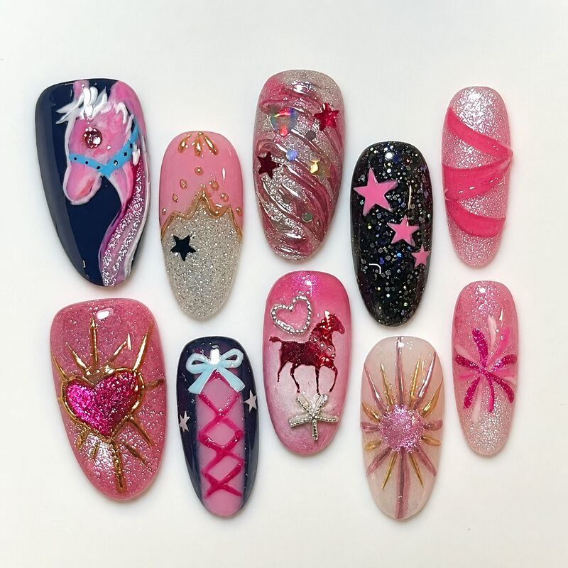 WM-476 Pink Dream Pony False Nails Almond Magic Princess Style Unicorn 24-Piece Wearable Nails Wholesale WM-476 Pink Dream Pony False Nails Almond Magic Princess Style Unicorn 24-Piece Wearable Nails Wholesale