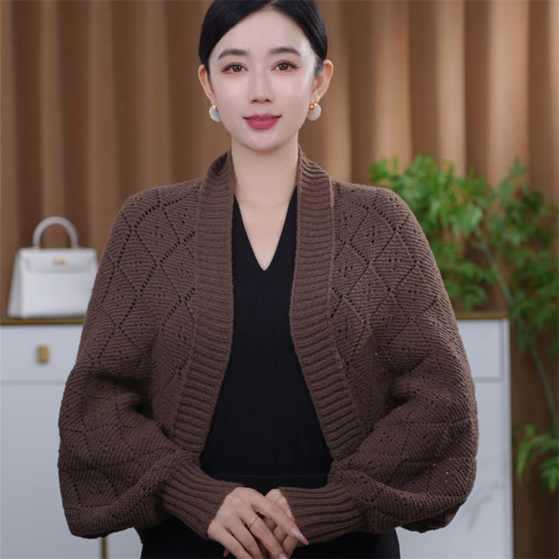 冬季保暖新款镂空提花保暖披肩百搭时尚气质开衫洋气外搭针织休闲|undefined