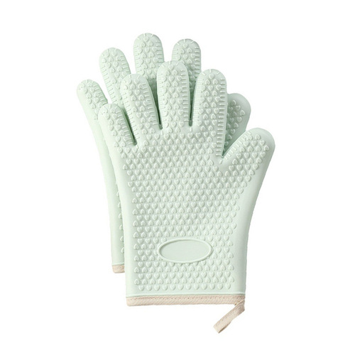 Kitchen microwave silicone insulated oven anti-scalding gloves thickened cotton high temperature resistant waterproof household baking gloves